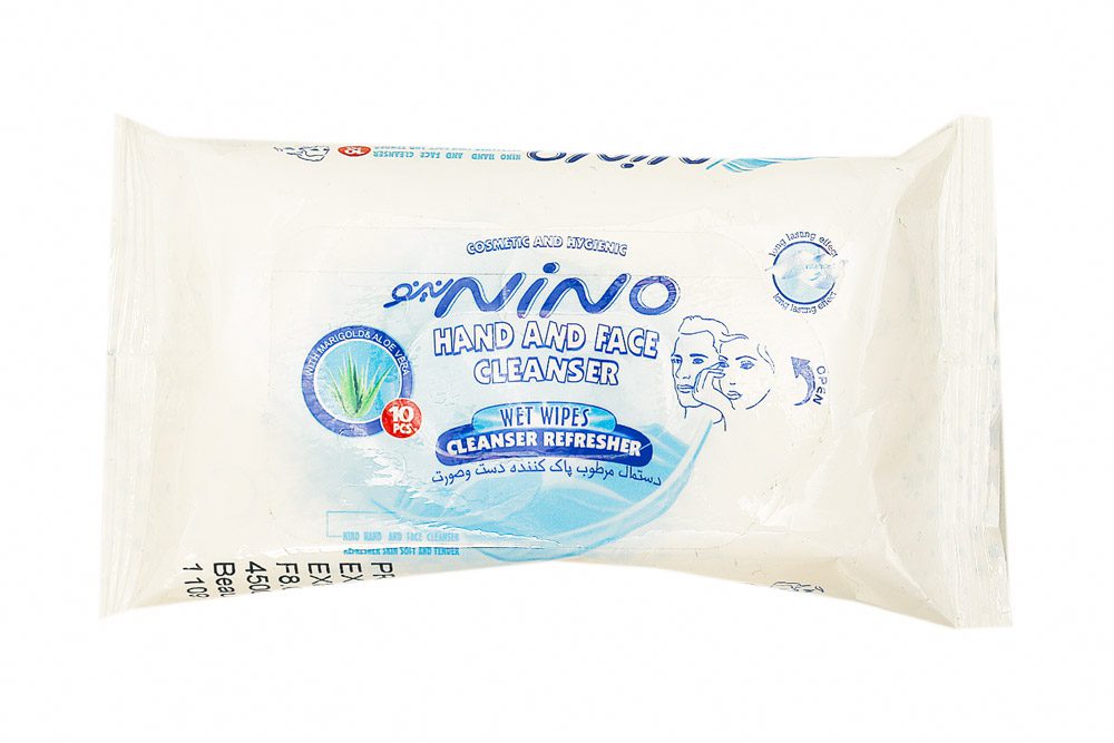دستمال مرطوب پاک کننده دست و صورت برند نینو 